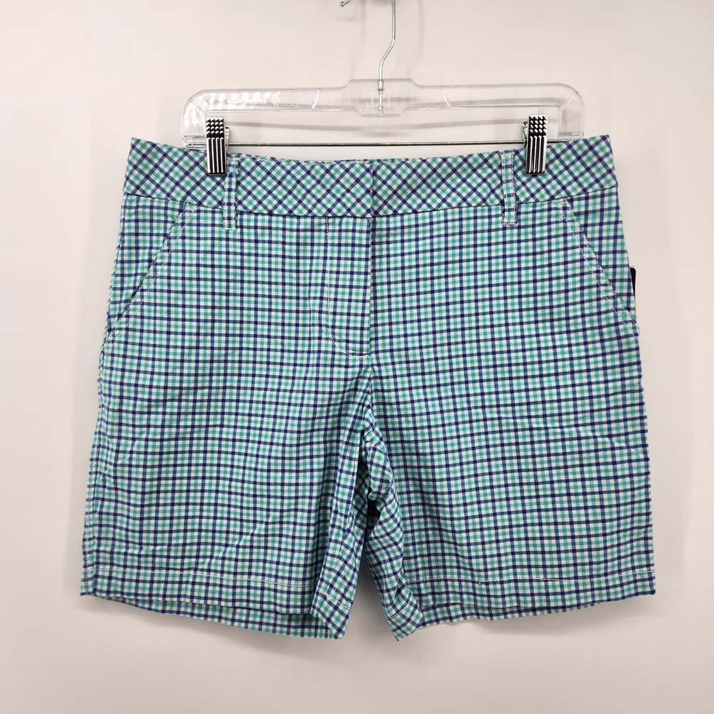 IZOD Bar Harbor Womens Size 8 Blue‎ Green Plaid Bermuda Golf Shorts NWT